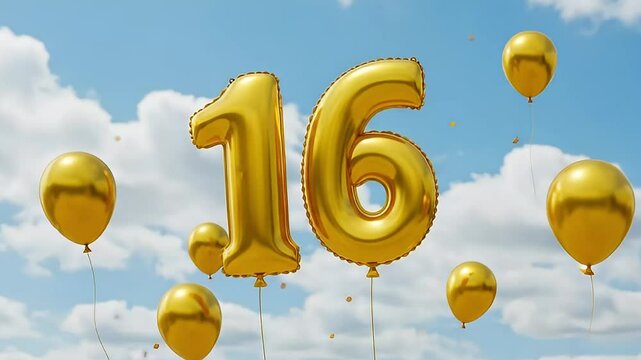Celebration of Sweet Sixteen, Sky, Balloons, Render, Outdoors, Floating, Happy Birthday