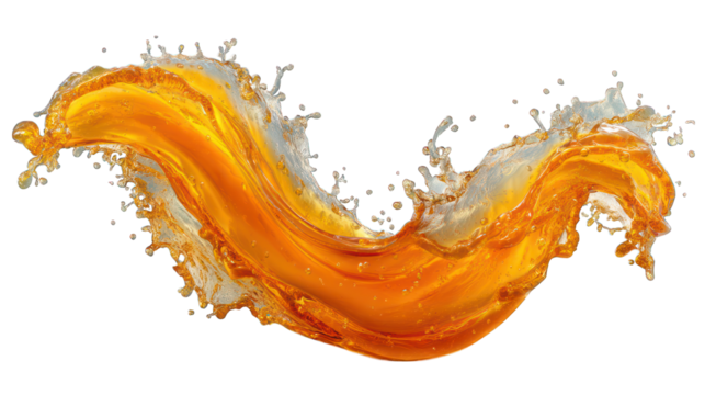 Swirling splash of golden liquid, droplets in air