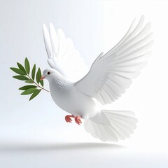 Fototapeta premium White Dove in Flight with Olive Branch