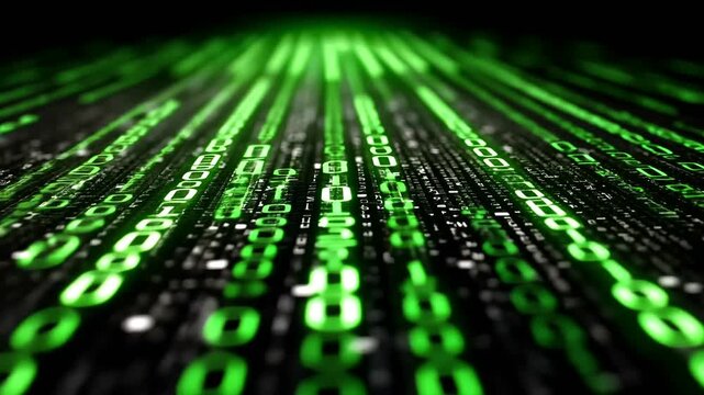 Green Matrix Code with Flowing Numbers and Characters