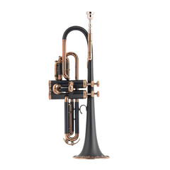Obraz premium Black and rose gold trumpet musical instrument isolated on white background