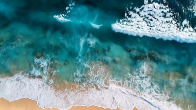 Pale Blue Ocean Waves Lapping on White Sand Beach, fish, summer 