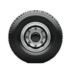 Obraz premium Large truck tire and wheel close up view black tire silver wheel automotive part