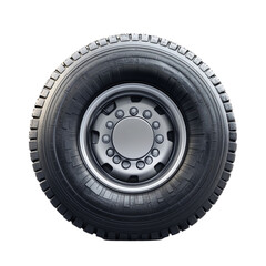 Large truck tire and wheel close up view showing tread and rim detail