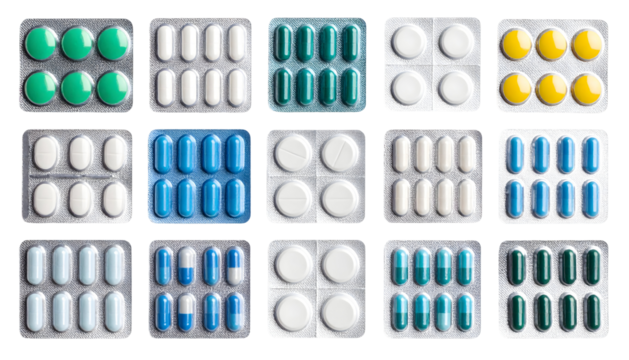Assorted Pharmaceutical Pills in Blister Packs