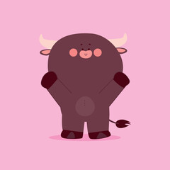 Cute buffalo cartoon character with raised paws