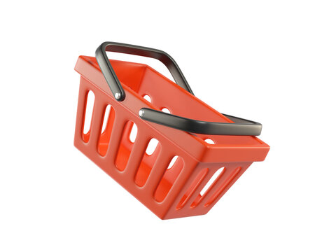 Red empty Shopping Cart from a supermarket for shopping. Shopping Basket, Shopping bag, 3d rendering of the icon on a white background
