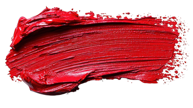 Thick, textured brushstroke of vibrant red paint