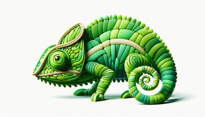 Green Chameleon Mosaic Art on White Background