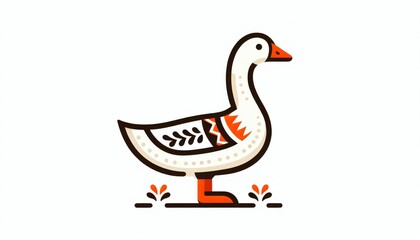 Obraz premium White Goose with Orange and Brown Pattern Pixel Art Illustration