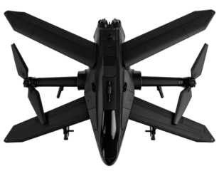  Tealth Military Drone Concept with Angular Armor Plating, Top-Down View isolated on transparent background PNG