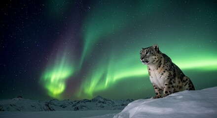 Snow leopard majestic aurora borealis