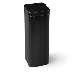 A sleek black container with a rectangular shape and a lid, suitable for storage or organization.