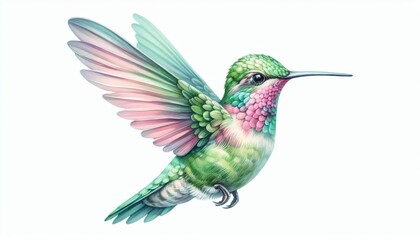 Fototapeta premium Watercolor Painting of a Vibrant Hummingbird in Flight