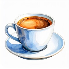 Watercolor Painting of a Blue Cup of Coffee