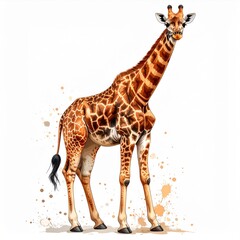 Fototapeta premium Giraffe Watercolor Painting on White Background