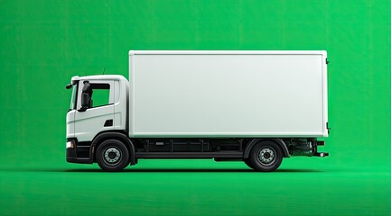 A pristine white box truck, side profile, against a vibrant green backdrop.  Clean lines, modern design