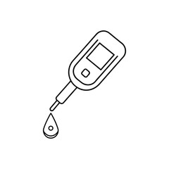Outline Illustration of a Glucometer with a Blood Drop for Medical or Health Purposes in Simple Black and White Line Art