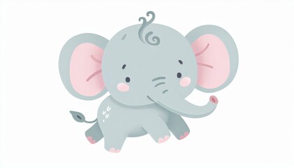 Fototapeta premium Cute Baby Elephant Cartoon Illustration
