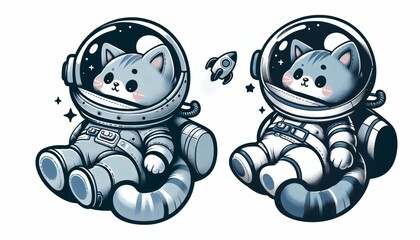 Naklejka premium Cute Blue Cat Astronaut in Pixel Art Style