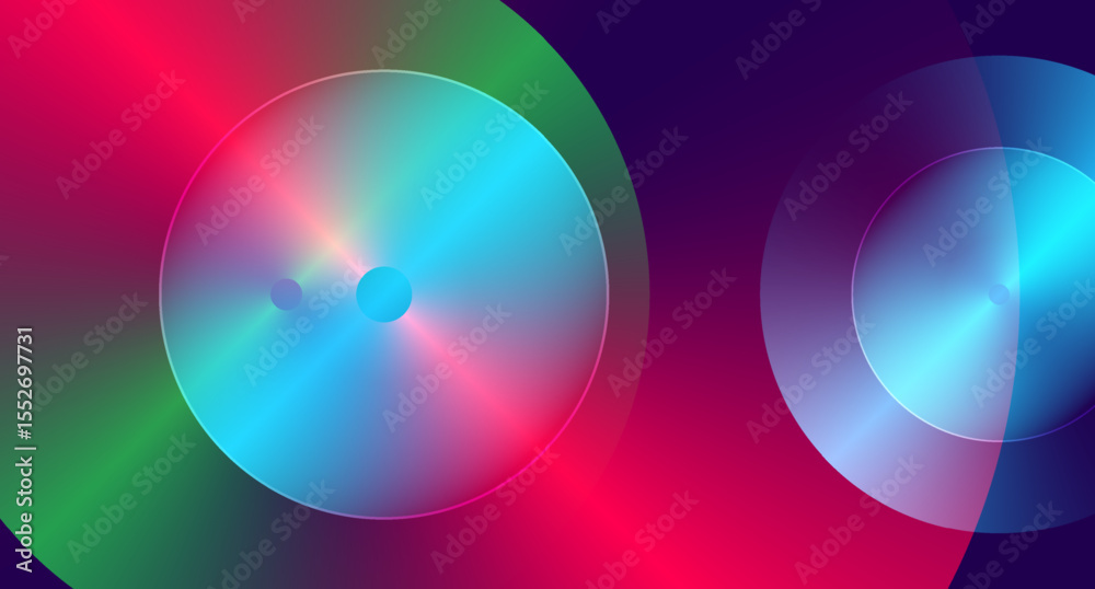 Poster Abstract multicolored glowing circles with glossy surface texture. Geometric vector background