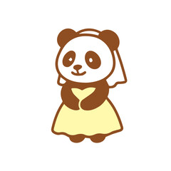 Cute Panda Bride Celebrating Marriage
