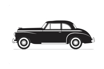Vintage Car Silhouette: An elegant, sleek, black vintage car stands out against a clean, minimalist backdrop, embodying timeless design and automotive history.