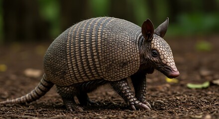 Obraz premium Armored Wanderer: A Nine-Banded Armadillo in Natural Habitat