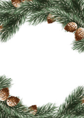 Hand-Drawn Pine Garland Frame, Christmas illustration