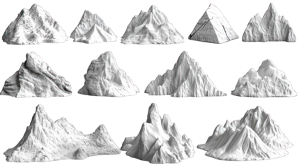 Twelve monochrome mountain range silhouettes