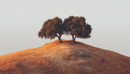 Two trees atop a golden hill