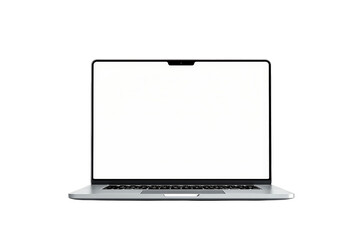 Modern silver laptop with blank white screen isolated on transparent background