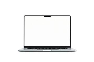 Modern silver laptop with blank white screen isolated on transparent background