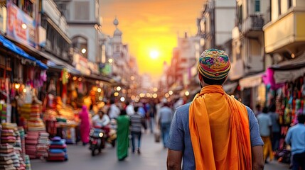 Vibrant Marketplace at Sunset with Local Vendor