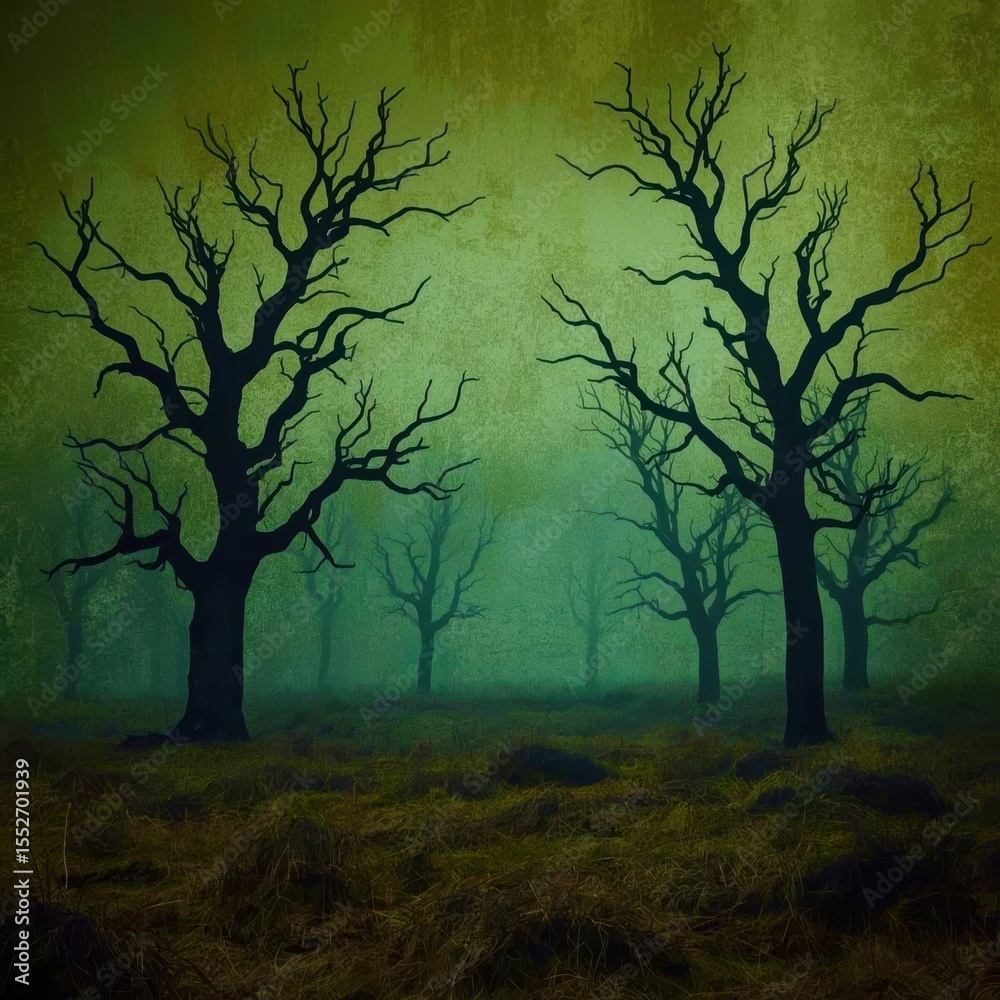 Aufkleber a forest with trees that are mostly dead and have no leaves