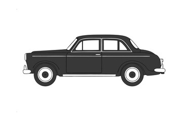 Classic Sedan Profile:  A sleek, dark-grey vintage sedan is showcased in a side profile view, highlighting its classic design and timeless elegance.