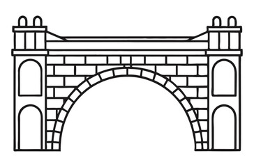 Elegant Stone Arch Bridge Vector Illustration — Vintage Architectural Drawing of Historic River Crossing