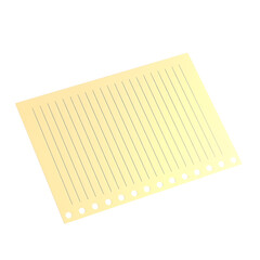 A blank sheet of yellow paper with vertical lines and holes on one side, often used for note-taking or organization.