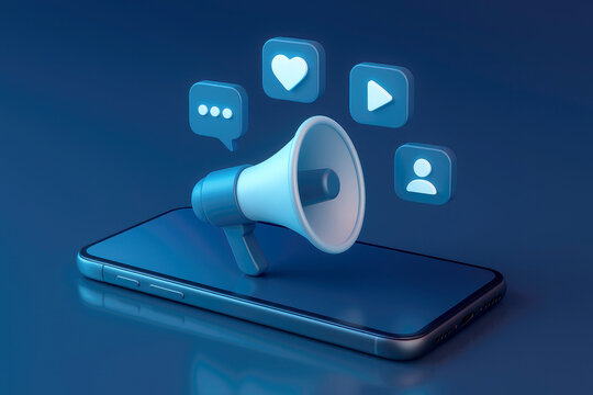 Blue Smartphone with Megaphone and Social MediAIcons Digital Marketing Concept image - Powered by Adobe