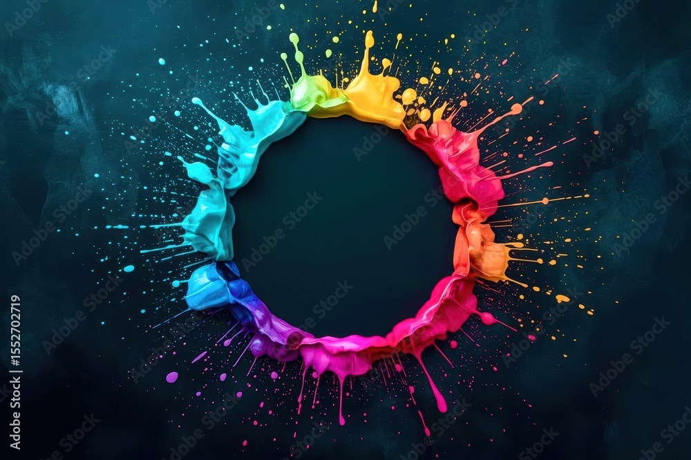 Poster A colorful circle with splatters of paint on it
