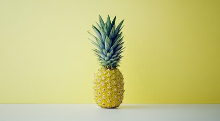 Single pineapple on pale yellow background