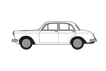 Vintage Sedan: A classic black and white illustration of a vintage sedan, exuding timeless style and elegance, perfect for evoking nostalgia.