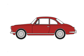 Fototapeta premium Vintage Red Car: A classic red car, reminiscent of a bygone era, showcasing its sleek design and timeless appeal against clean presentation.