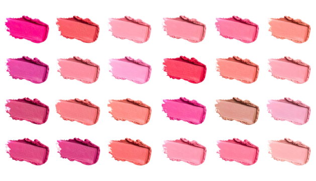 Array of Vibrant Lipstick Swatches: Pink, Coral, and Nude Tones on Display
