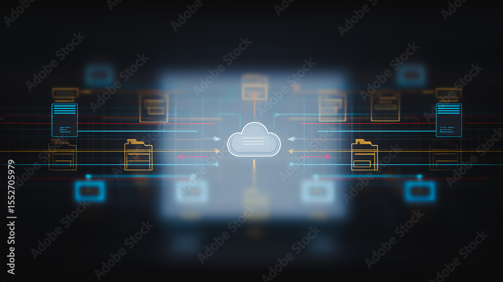 Poster cloud network connectivity: an illustrative image of interconnected cloud technology, illustrating a