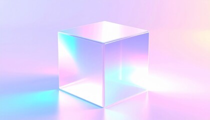 Holographic Glass Cube on Pastel Background