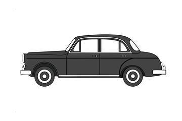 Fototapeta premium Vintage Sedan: A classic black sedan, a symbol of timeless elegance, stands in profile, showcasing its iconic design and enduring appeal.
