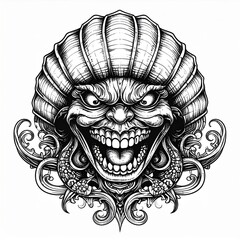 Fototapeta premium Frightening Black And White Monster Face Illustration