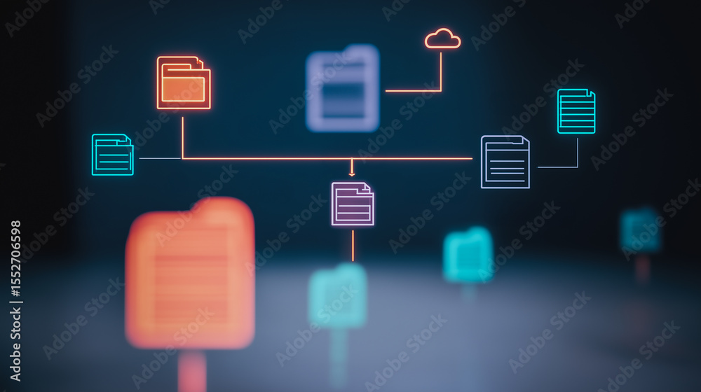 Poster dataflow visualization: a captivating image of data seamlessly connecting through the cloud, represe