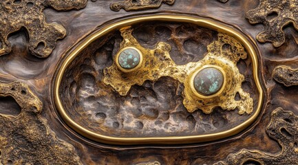 Intricate bronze inlay, turquoise accents